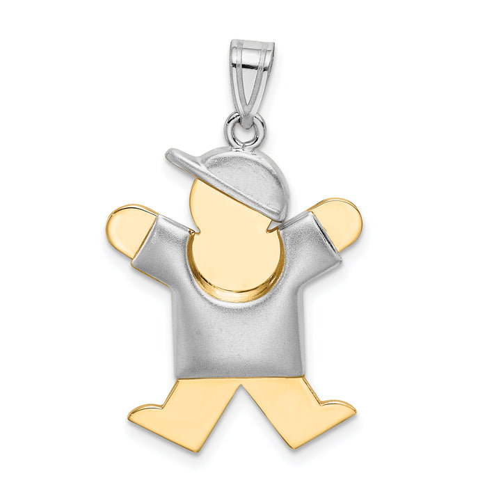 14k Two-Tone Puffed Boy with Hat on Right Engravable Charm-XK579