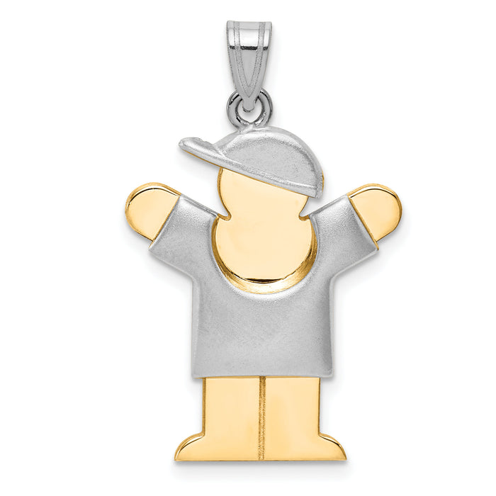 14k Two-Tone Puffed Boy with Hat on Right Engravable Charm-XK580
