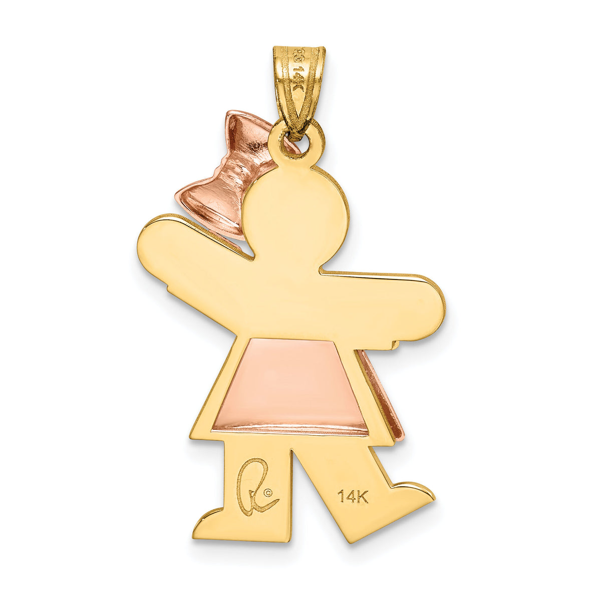 14k Two-Tone Puffed Girl with Bow on Right Engravable Charm-XK584