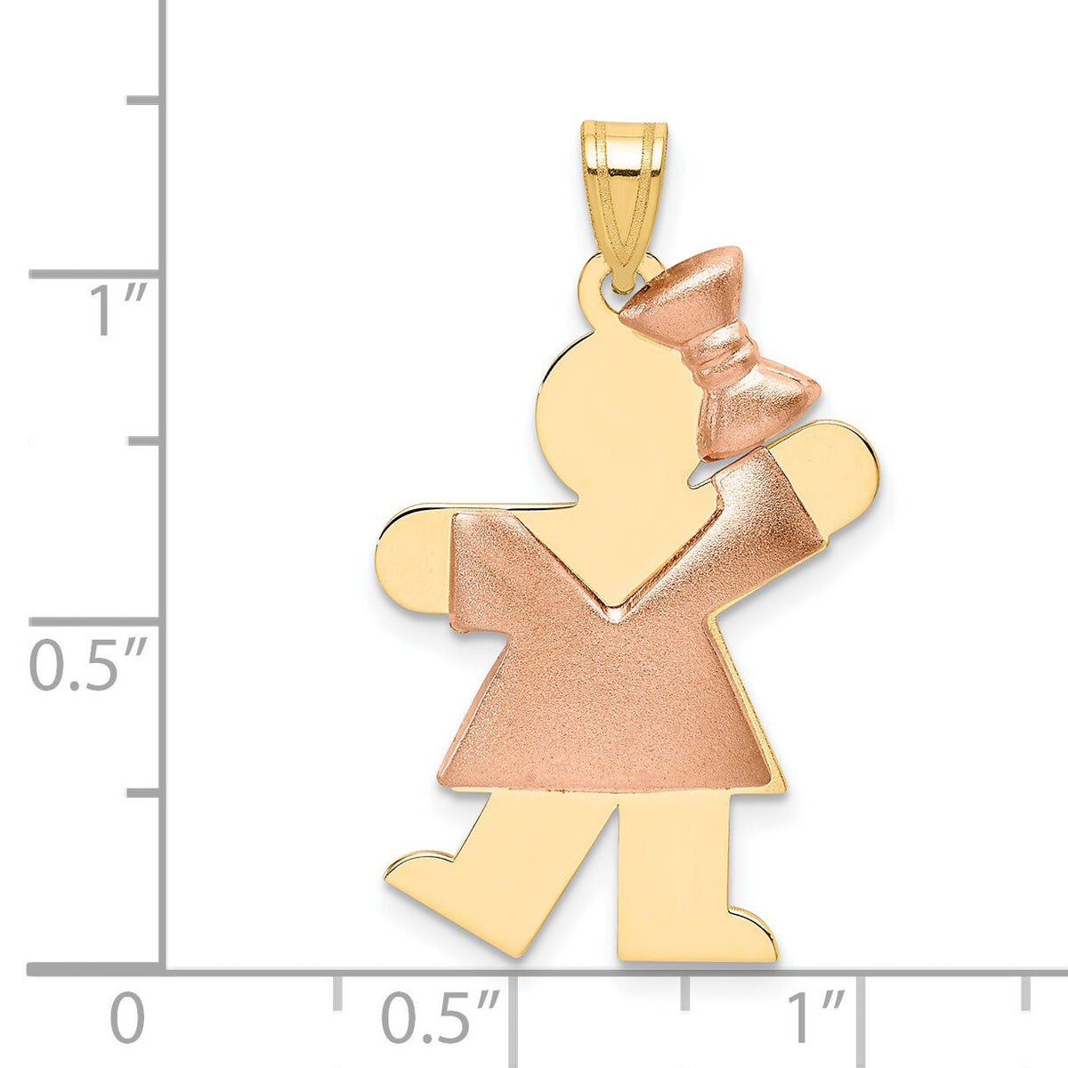 14k Two-Tone Puffed Girl with Bow on Right Engravable Charm-XK584