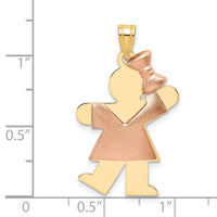 14k Two-Tone Puffed Girl with Bow on Right Engravable Charm-XK584