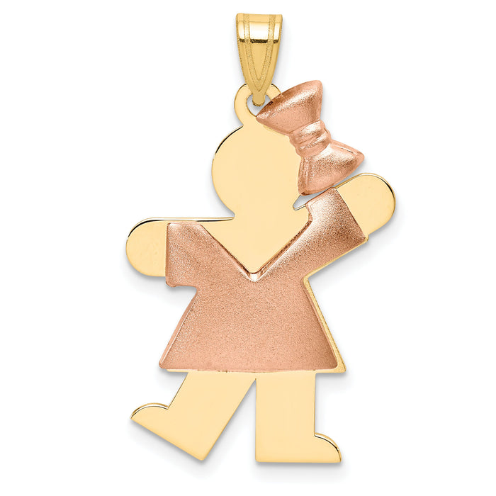 14k Two-Tone Puffed Girl with Bow on Right Engravable Charm-XK584