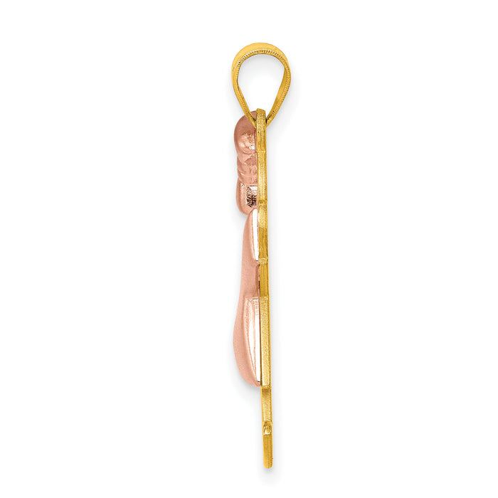 14k Two-Tone Puffed Girl with Bow on Left Engravable Charm-XK585