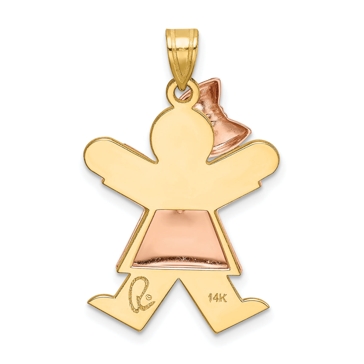 14k Two-Tone Puffed Girl with Bow on Left Engravable Charm-XK585