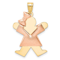 14k Two-Tone Puffed Girl with Bow on Left Engravable Charm-XK585