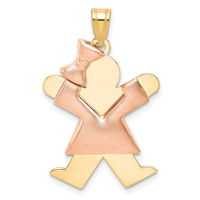 14k Two-Tone Puffed Girl with Bow on Left Engravable Charm-XK585