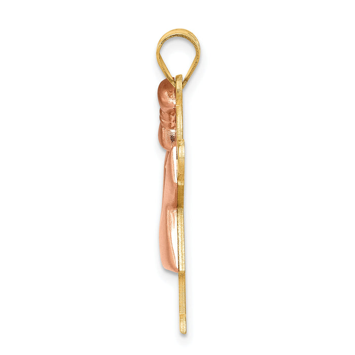 14k Two-Tone Puffed Girl with Bow on Left Engravable Charm-XK586