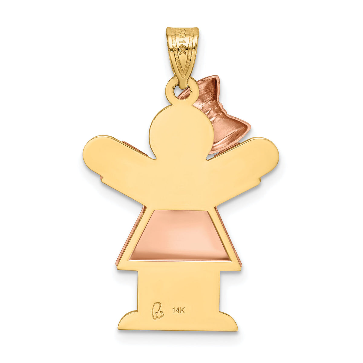 14k Two-Tone Puffed Girl with Bow on Left Engravable Charm-XK586