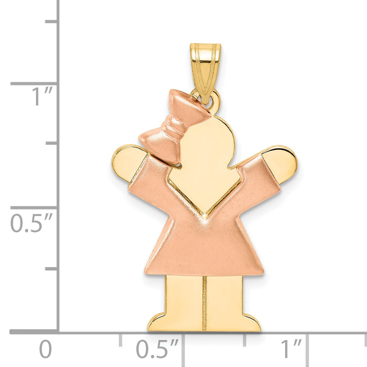 14k Two-Tone Puffed Girl with Bow on Left Engravable Charm-XK586