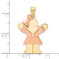 14k Two-Tone Puffed Girl with Bow on Left Engravable Charm-XK586