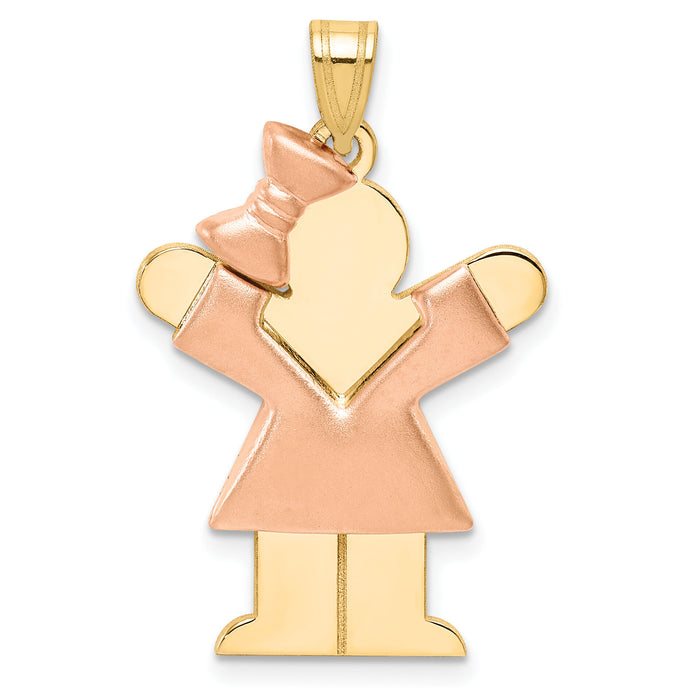 14k Two-Tone Puffed Girl with Bow on Left Engravable Charm-XK586