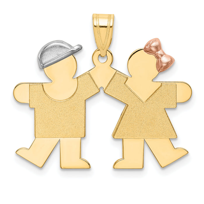 14k Tri-Color Small Boy on Left and Girl on Right Engravable Charm-XK590