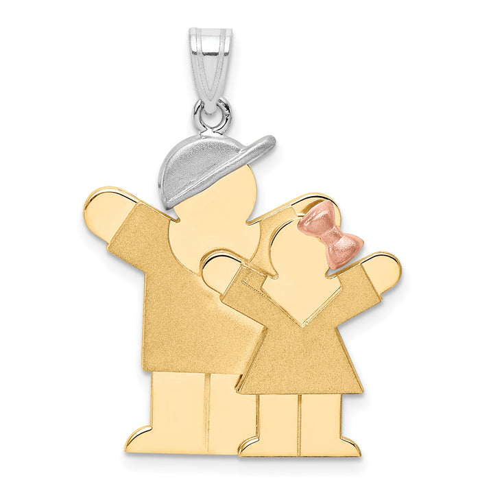 14k Tri-Color Big Boy and Little Girl Engravable Charm-XK638