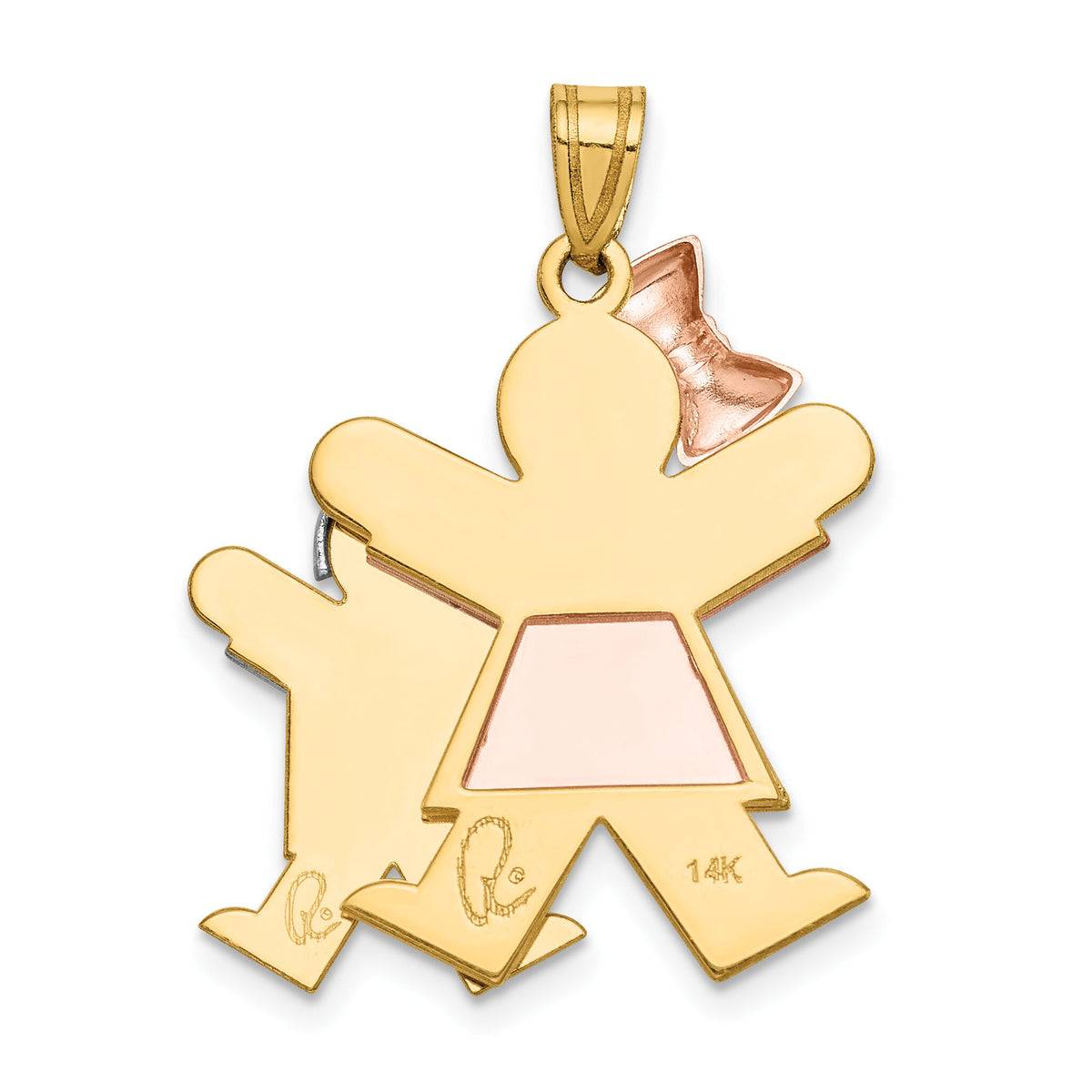14k Tri-Color Big Girl and Little Boy Engravable Charm-XK641