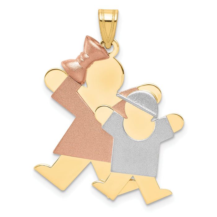 14k Tri-Color Big Girl and Little Boy Engravable Charm-XK641