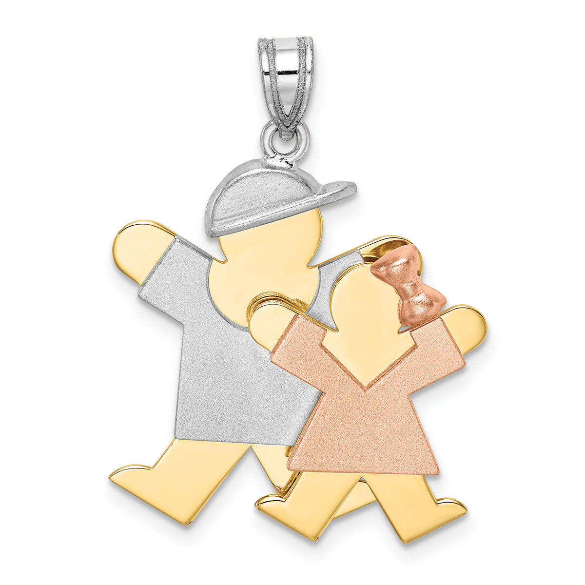 14k Tri-Color Big Boy and Little Girl Engravable Charm-XK642