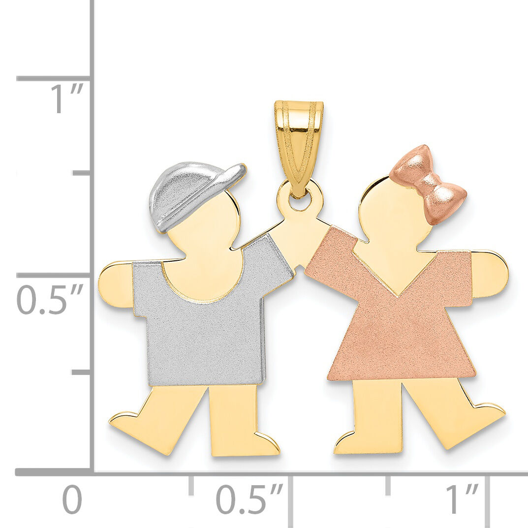 14k Tri-Color Small Boy on Left and Girl on Right Engravable Charm-XK731X