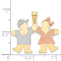 14k Tri-Color Small Boy on Left and Girl on Right Engravable Charm-XK731X