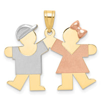 14k Tri-Color Small Boy on Left and Girl on Right Engravable Charm-XK731X