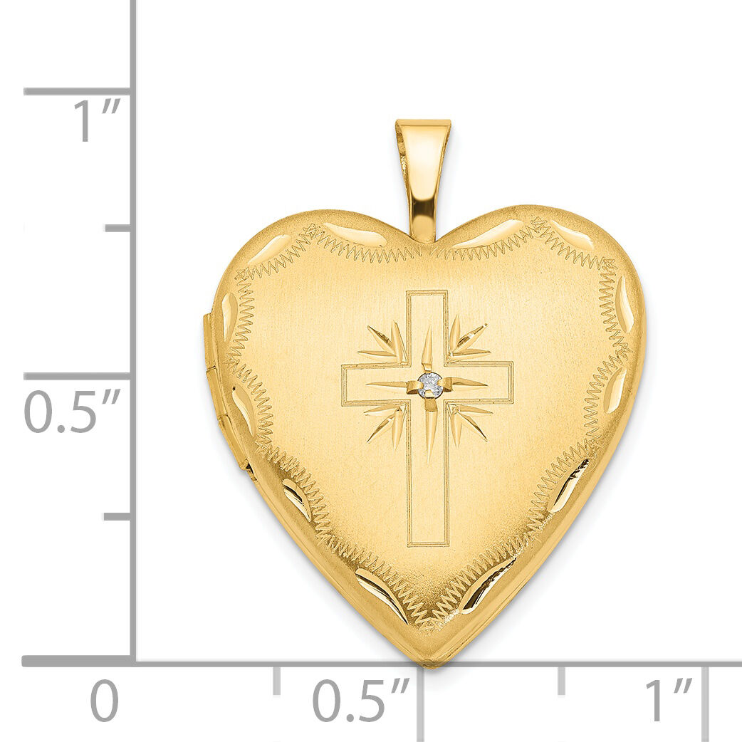 14ky 20mm Diamond Satin & D/C Cross Heart Locket-XL584