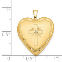 14ky 20mm Diamond Satin & D/C Cross Heart Locket-XL584