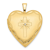 14ky 20mm Diamond Satin & D/C Cross Heart Locket-XL584