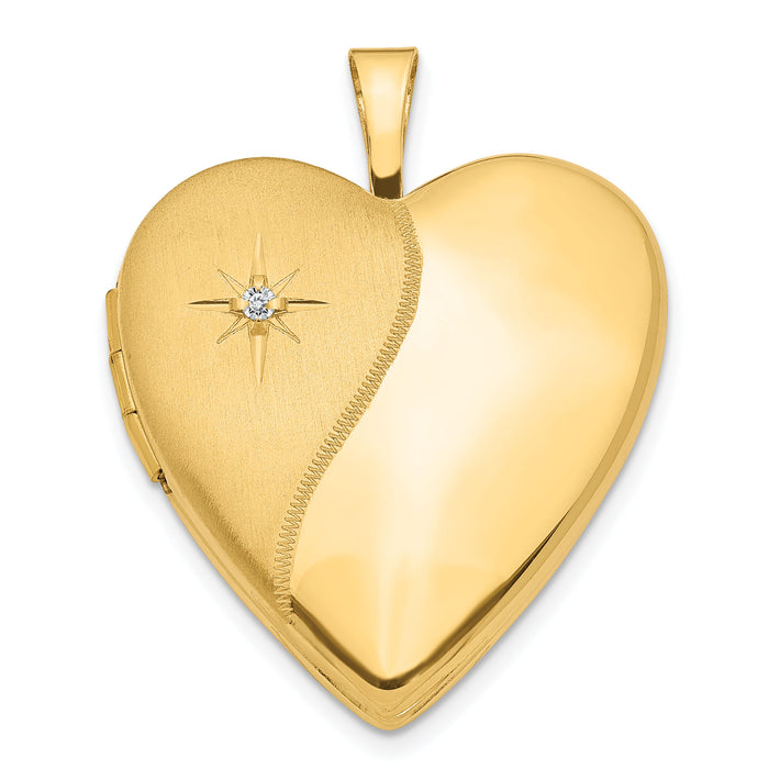 14K 20mm Diamond Polished and Satin Heart Locket-XL594