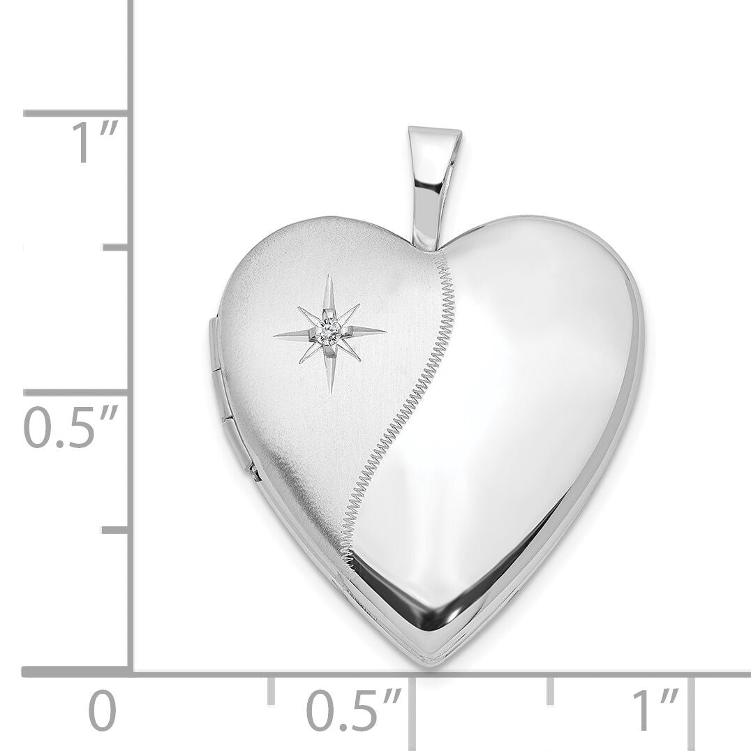 14K 20mm White Gold Diamond Polished and Satin Heart Locket-XL595