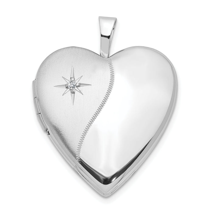 14K 20mm White Gold Diamond Polished and Satin Heart Locket-XL595