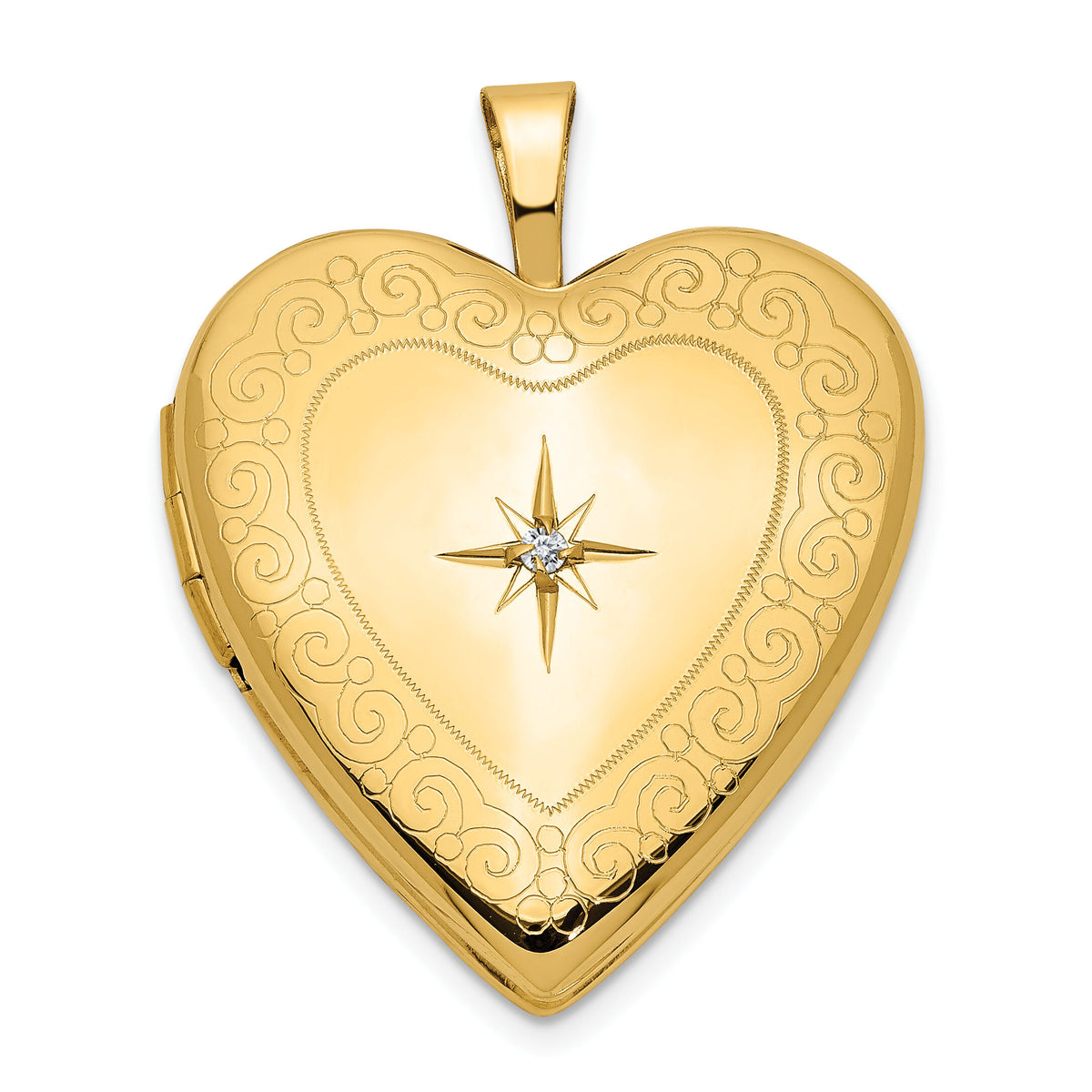14K 20mm Diamond Side Swirl Edge Heart Locket-XL596