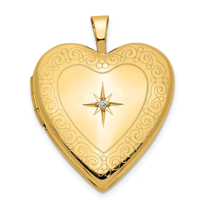 14K 20mm Diamond Side Swirl Edge Heart Locket-XL596