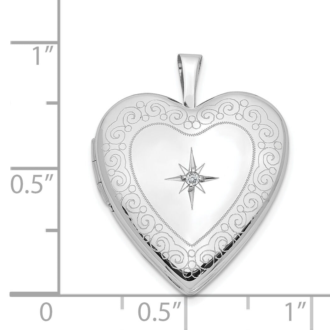 14K White Gold Diamond Side Swirl Edge 20mm Heart Locket-XL597