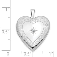 14K White Gold Diamond Side Swirl Edge 20mm Heart Locket-XL597