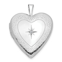 14K White Gold Diamond Side Swirl Edge 20mm Heart Locket-XL597