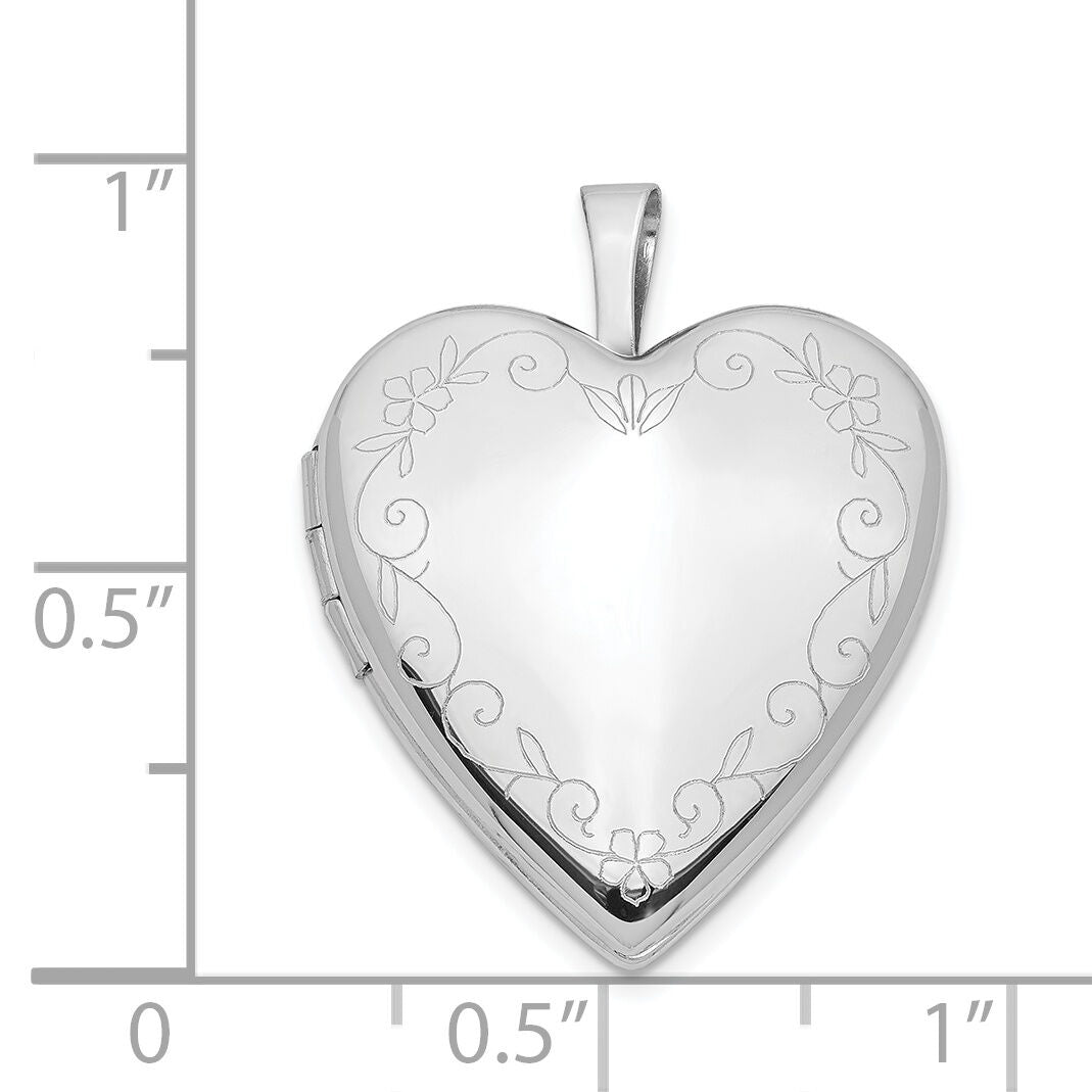 14K 20mm White Gold Flower Vine Border Heart Locket-XL599