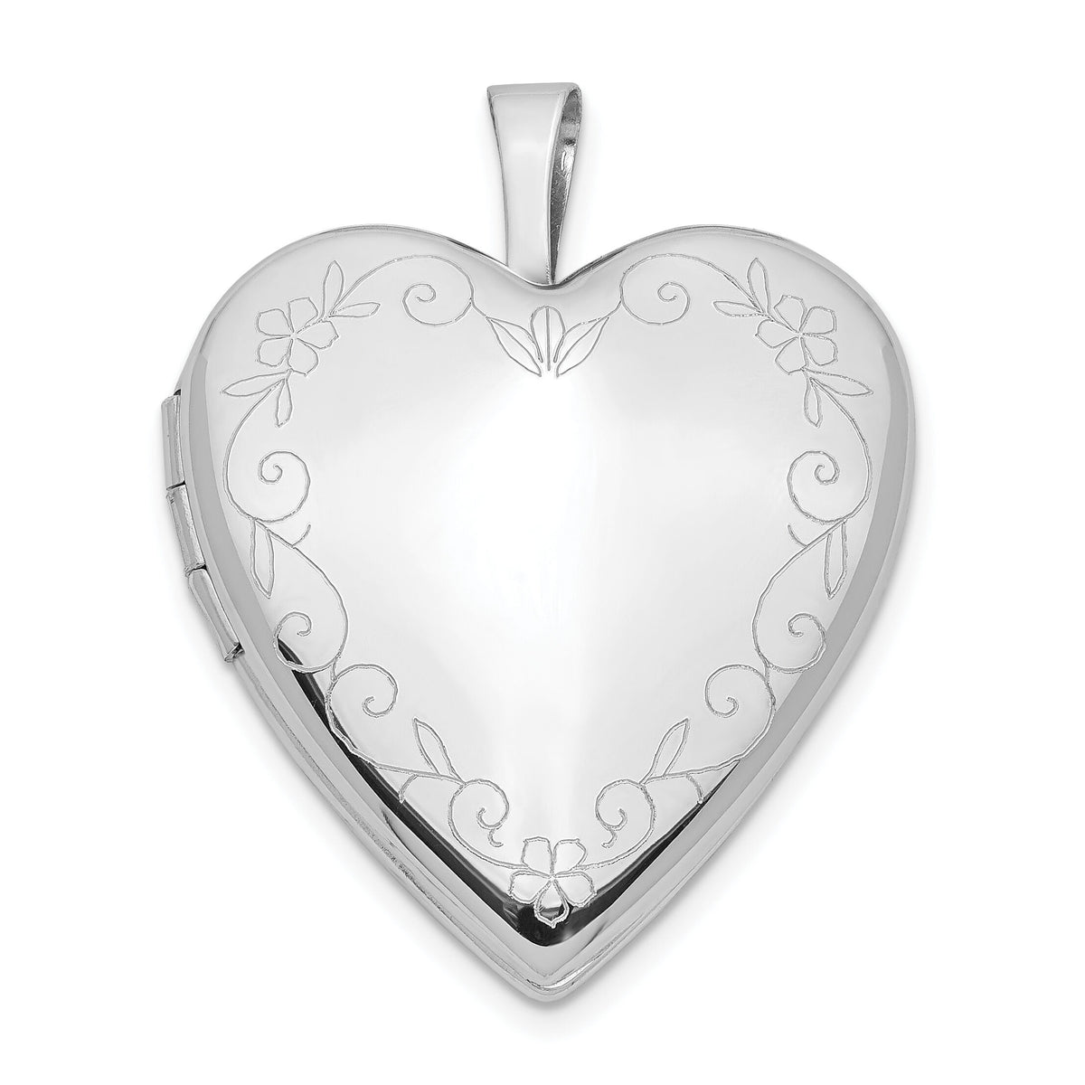 14K 20mm White Gold Flower Vine Border Heart Locket-XL599