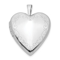 14K 20mm White Gold Flower Vine Border Heart Locket-XL599