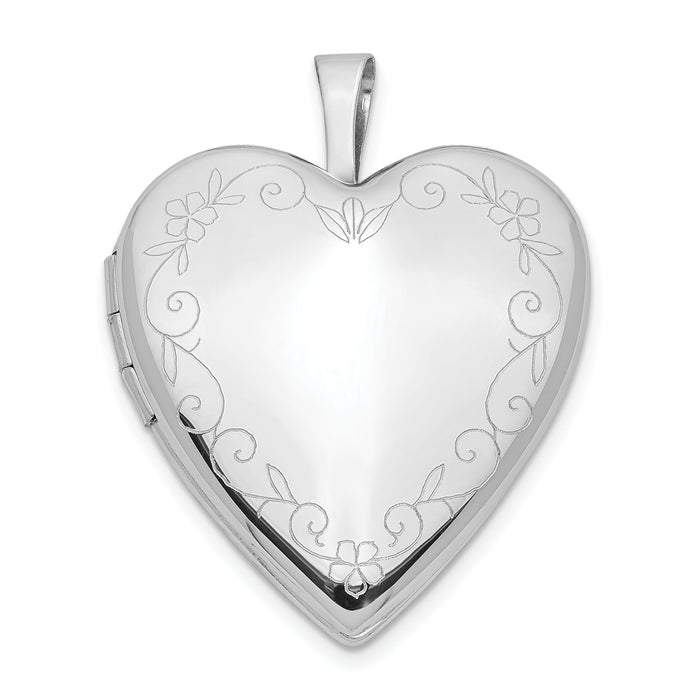 14K 20mm White Gold Flower Vine Border Heart Locket-XL599