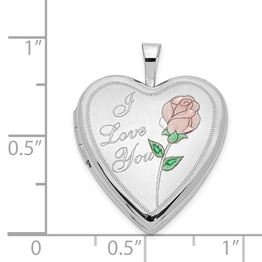 14K 20mm White Gold Enamel Rose I LOVE YOU Heart Locket-XL603