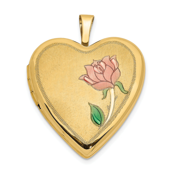 14K 20mm Enamel Rose Heart Locket-XL604