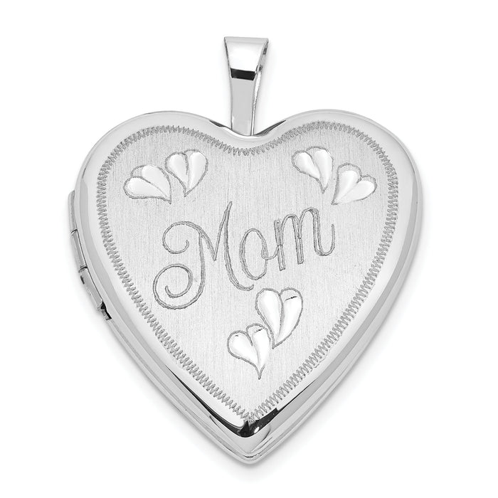 14K 20mm White Gold MOM w/Hearts Heart Locket-XL611