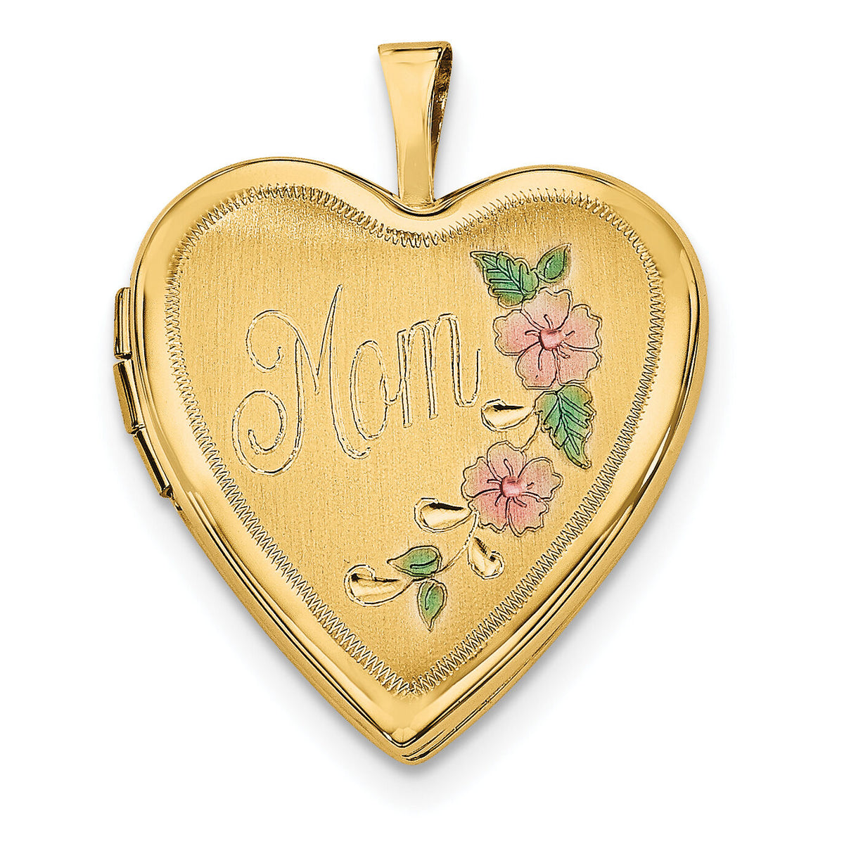 14ky 20mm Enameled Floral MOM Heart Locket-XL612