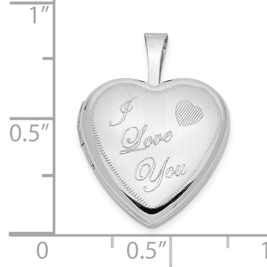 14k White Gold 16mm Satin I LOVE YOU Heart Locket-XL789