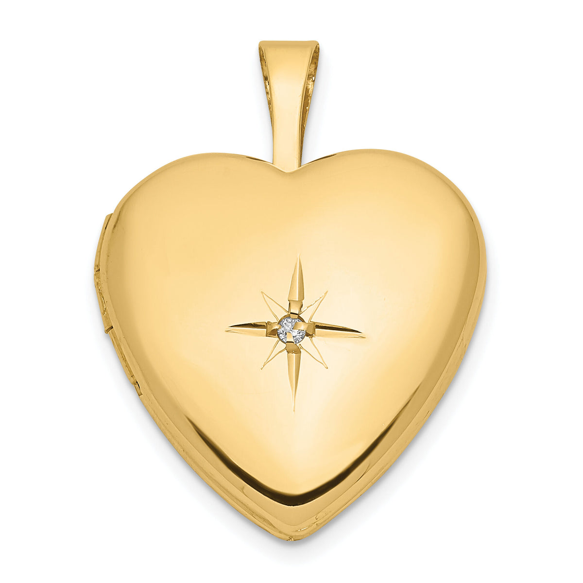 14k 16mm with .01ct. Diamond Star Heart Locket-XL792