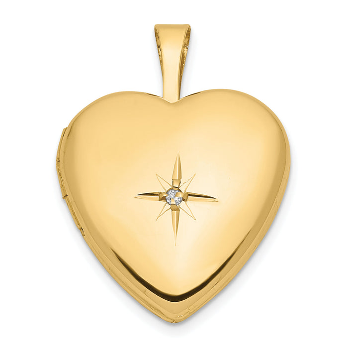 14k 16mm with .01ct. Diamond Star Heart Locket-XL792