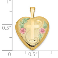 14ky 16mm with Enamel Floral Cross Heart Locket-XL796