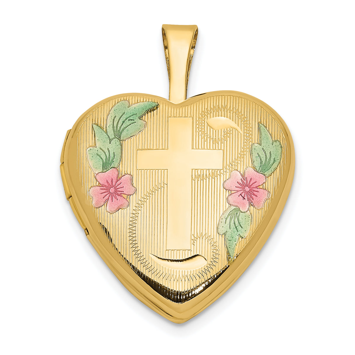 14ky 16mm with Enamel Floral Cross Heart Locket-XL796