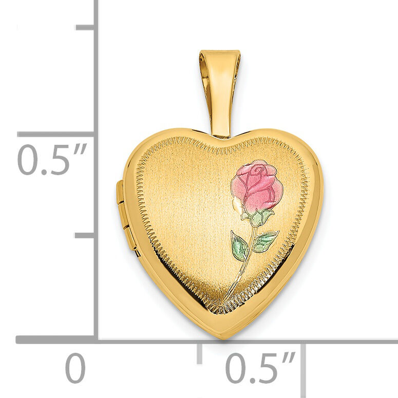 14k 12mm Satin with Enamel Rose Heart Locket-XL798