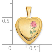 14k 12mm Satin with Enamel Rose Heart Locket-XL798