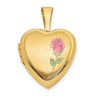 14k 12mm Satin with Enamel Rose Heart Locket-XL798